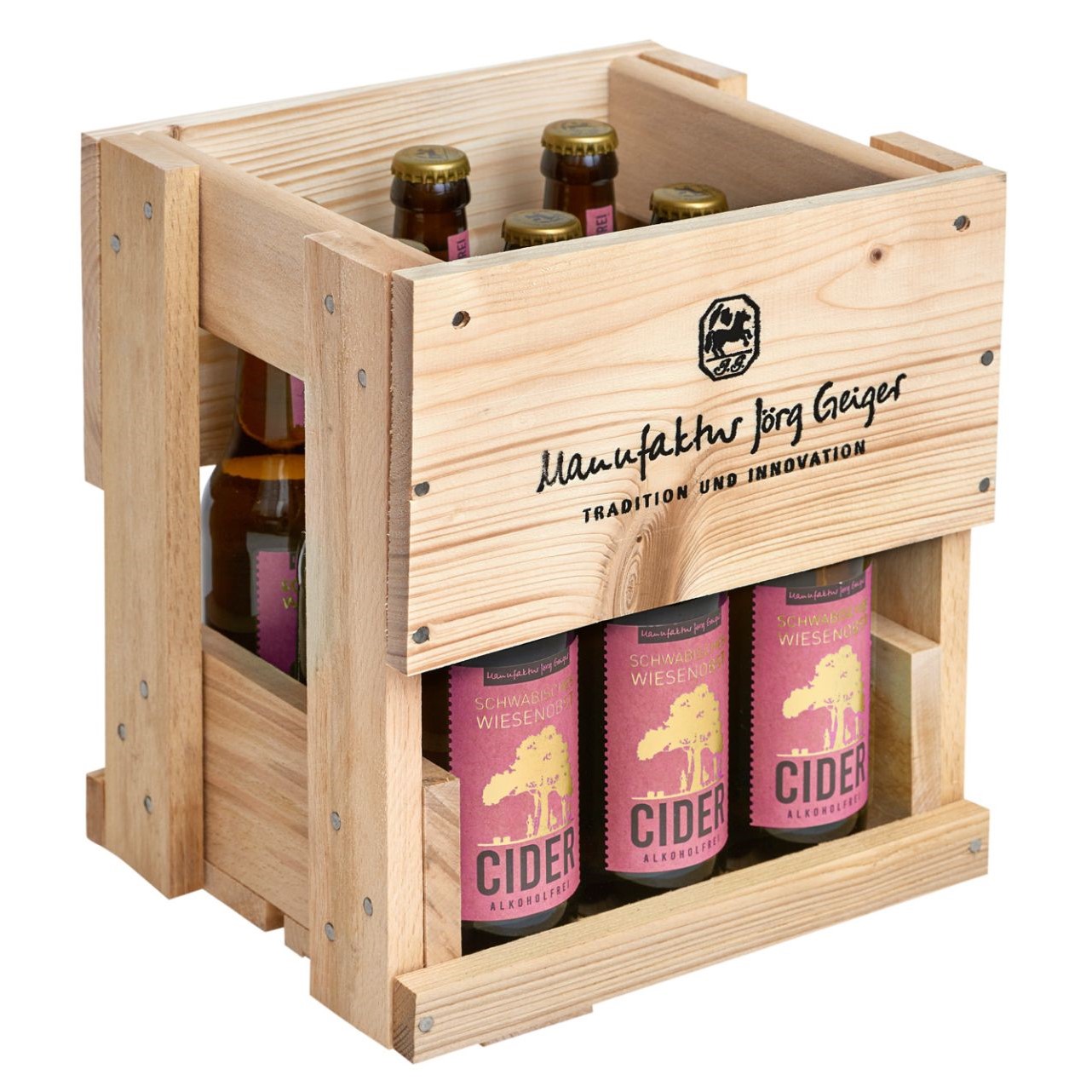 Swabian MeadowFruit Cider rosé - alcohol free dry in 9-pack wooden box
